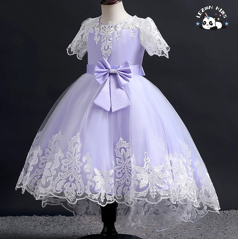 LEZONKIDS - Robes Enfants Pretty Peach Children's Girl Princess Flower Dress for Girl Summer Formal Solid